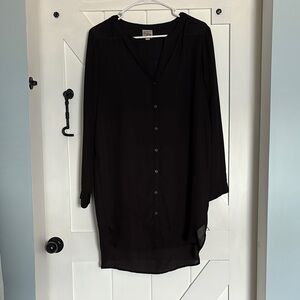 Black Button-Up Tunic Blouse